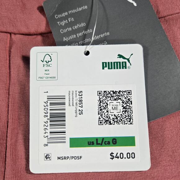 Puma Women Large NWT Iconic T7 Leggings Mauvewood Tight Fit Workout Athleisure - Picture 8 of 10